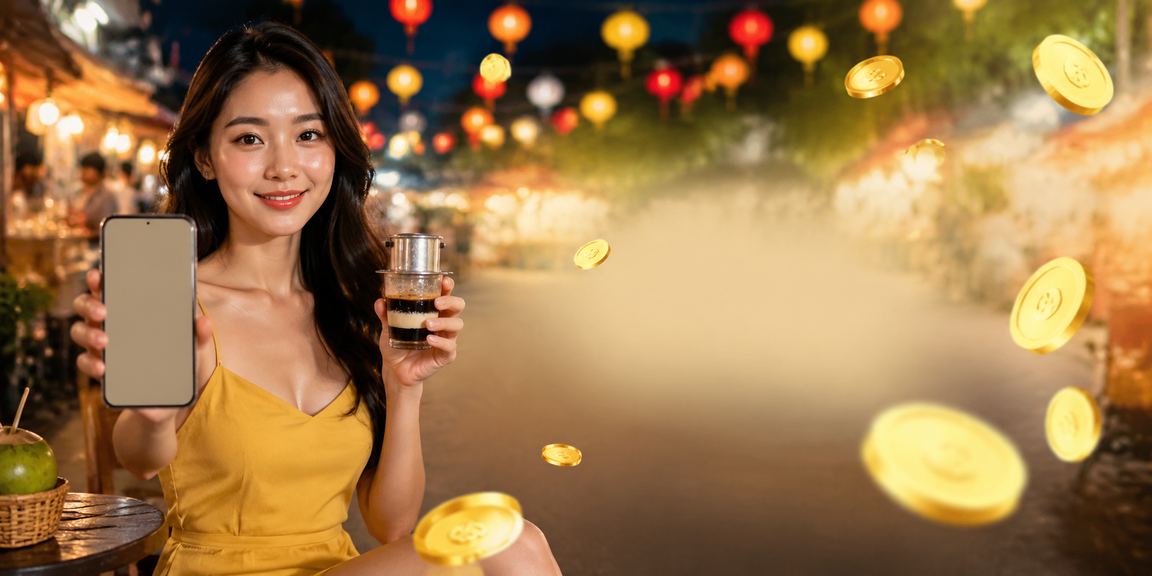 Người dùng Hà Nội tra cứu kèo bóng đá trên điện thoại di động bên ly cà phê buổi sáng